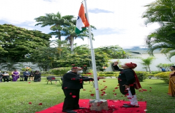 Flag hoisting by Ambassador Abhishek Singh - 75th Independence Day in Caracas